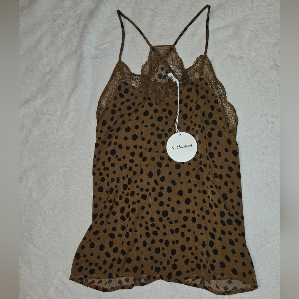 MACARON Brown and Black Lace Cami Top NWT